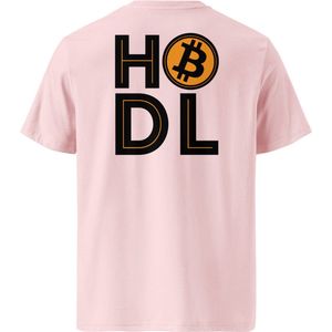 Bitcoin T-shirt - HODL - Rug Print - Unisex - 100% Biologisch Katoen - Kleur Roze - Maat M | Bitcoin cadeau| Crypto cadeau| Bitcoin T-shirt| Crypto T-shirt| Crypto Shirt| Bitcoin Shirt| Bitcoin Merch| Crypto Merch| Bitcoin Kleding