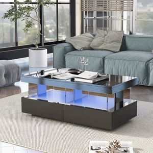 Sweiko LED verlichte salontafel, bijzettafel, moderne hoogglans tafel, duurzaam, krasbestendig, glad tafelblad, 100*60*49.5cm