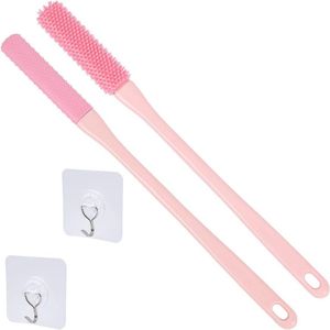 Teenreinigingsborstel - Set van 2 stuks voor zachte huid en peeling - Siliconen voetschrobber en handige lotion applicator met lange handgreep - Ideaal voor senioren, ouderen en mannen