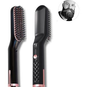 BMJ Trading® Baard Stijltang - Baard Styler - Baard Straightener - 3 in 1 - Baardborstel - Beard Brush - Elektrische Baard Borstel - Zwart/Rosé - Baardkam - voor Mannen - Electric Hot Comb