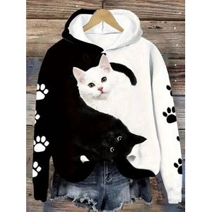 Hoodie - kat - poes - poezenpootjes - vest - sweater - outdoortrui - trui - oversized - maat XXL