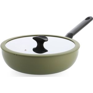 BK Enjoy Keramische Antiaanbak Wokpan met deksel Ø 28cm – 4.2L – PFAS-vrij – Inductie Wokpan – Ovenbestendig tot 160°C – Vaatwasserbestendig – Snelle opwarming – Koudgrepen - Olijfgroen