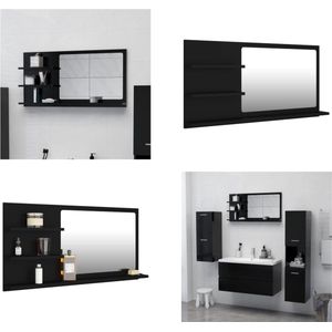 vidaXL Badkamerspiegel 90x10-5x45 cm spaanplaat zwart - Spiegel - Spiegels - Badkamerspiegel - Badkamerspiegels