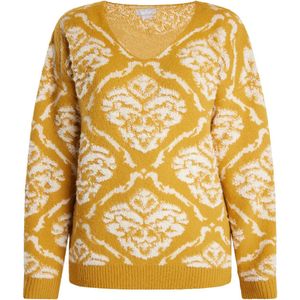 Usha - Sivene - Trui - Curry/Wit - Normale Pasvorm - Lange Mouw