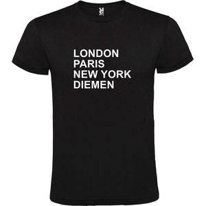 Zwart t-shirt met "" London, Paris , New York, Diemen "" print Wit size L
