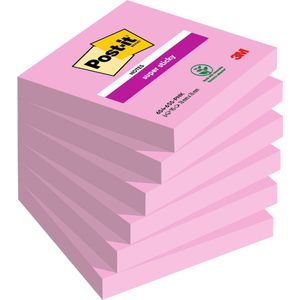 Memoblok 3m post-it 654 super sticky 76x76mm roze | Doos a 6 stuk x 90 vel | 6 stuks
