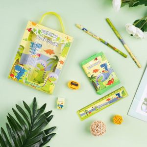Famanu Briefpapier Set, Briefpapier Gift Set, Inclusief 2 stuks Etui, Linialen, Gum, Puntenslijper en Portemonnee Briefpapier Sets voor Meisjes en Jongens, Dinosaurus, Schooltas Set