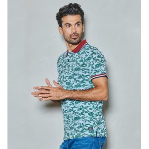 Twinlife Heren allover print floral - Polo's - Lichtgewicht - Elastisch - Sterk - Blauw - S