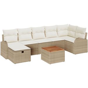 vidaXL - 8-delige - Tuinsalonset - met - Kussens - Beige - Poly - Rattan