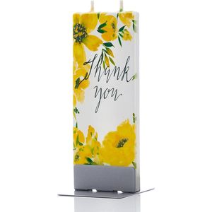 Platte handgemaakte kaars - Thank You Yellow Floral Print - Handgeschilderd - Zelfdovend
