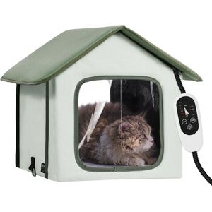 VEVOR S Cat House, Kattenholhuis, 35x34x40cm, Met 30w Waterdicht Verwarmingskussen 26°C Tot 55°C, Groen