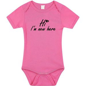 Hi Im new here gender reveal meisje cadeau tekst baby rompertje roze - Kraamcadeau - Babykleding 68