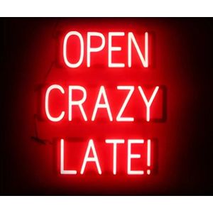 OPEN CRAZY LATE! - Lichtreclame Neon LED bord verlicht | SpellBrite | 54 x 60 cm | 6 Dimstanden - 8 Lichtanimaties | Reclamebord neon verlichting