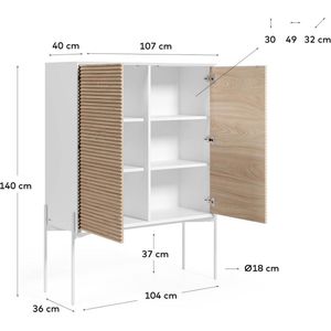 Kave Home - Marielle 2-deurs dressoir van gelakt essenfineer en wit metaal, 107 x 140 cm