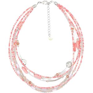 Behave –Ketting Dames – Korte Bohemian Ibiza Stijl Kralen Ketting – Zalm Roze – 39 cm lang + 7 cm verlengketting