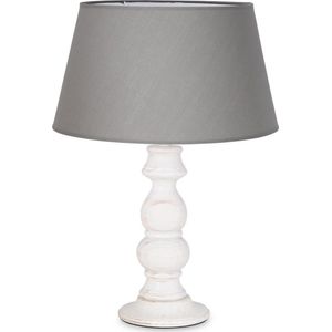 Home Sweet Home tafellamp Largo - tafellamp rond Banjo vintage wit inclusief lampenkap - lampenkap 40/30/22cm - tafellamp hoogte 66 cm - geschikt voor E27 LED lamp - antraciet