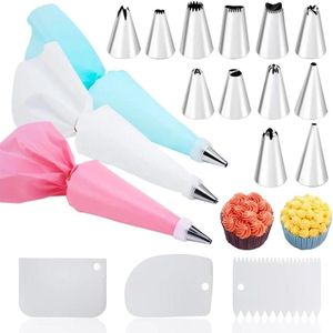 Piping Bag Set with 12 Nozzles, 3 Spatulas, 2 Converters, and Reusable Bag for Baking and Cake Decorating