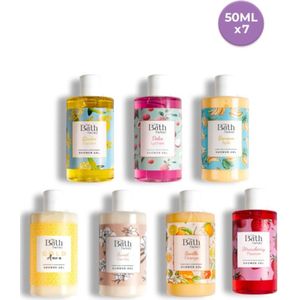 The Bath Factory - Hydraterende Douchgel Set 7 x 50(ml.) | Gouden Aura - Vanille - Banaan - Aardbei - Citrus - Linden - Lychee |