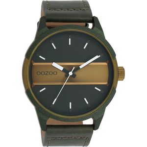 OOZOO Timepieces - Bos/olijf groene OOZOO horloge met bos groene leren band - C11233