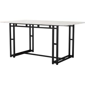 Gutent Eettafel, Zwart Wit , 117x68cm (1-st), MDF, Metalen frame Modern gemarmerde rechthoekige eettafel met metalen poten voor eetkamer Woonkamer