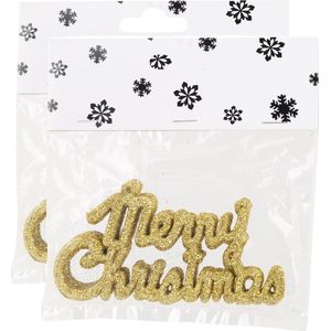 12x stuks Merry Christmas kersthangers goud van kunststof 10 cm