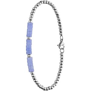 Lucardi Dames Stalen armband met blue lace agaat - Armband - Staal - Zilverkleurig - 20 cm
