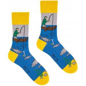 Grappige Sokken voor Vissers - met bootje, vissen, hengel - sportvisser - maat 40 t/m 43