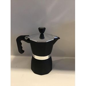 Doffee Moka Express percolator koffiemaker 3 kops zwart met koffiebonenmaler