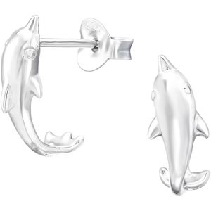 Joy|S - Zilveren dolfijn oorbellen - oorringen halve maan stud - 5 x 11 mm