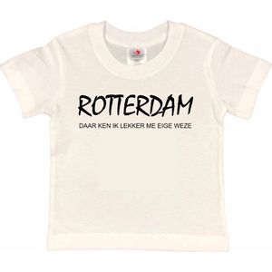 Rotterdam Kinder t-shirt | Rotterdam daar ken ik lekker me eige weze | Verjaardagkado | verjaardag kado | grappig | jarig | Rotterdam | Feyenoord | cadeau | Cadeau | Wit/zwart | Maat 98/104