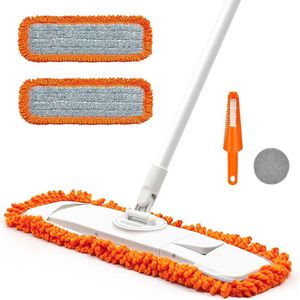Microfiber Vloermop Mops, Flat Dust Mop voor Laminaat Harde Houten Vloer Vinyl Tegel Muur, Natte Droge Mop voor Keuken Badkamer met Schuren Pad