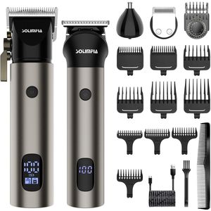 Hatteker Professionele 3-in-1 Tondeuse Set voor Mannen – Draadloze – Haartrimmer, T-Blade Trimmer en Neustrimmer – Complete Grooming Set – Grijze