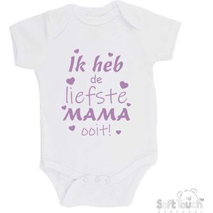 100% katoenen Romper ""Ik heb de liefste MAMA ooit!"" Moederdag Meisjes Katoen Wit/lila Maat 68/74
