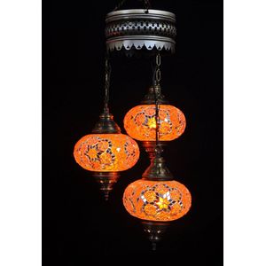 Turkse lamp - Oosterse lamp - Hanglamp - Oranje - 3 bollen - mozaïek