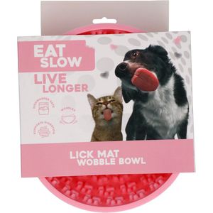 Eat Slow Live Longer Likmat Wiebelkom Pootafdrukken - 17 cm - Snuffelmat - Anti-schrok Kom - Slowfeeder – Afleiding – Belonen - Honden en Katten – voor Lekkernij - 100% Siliconen – Vaatwasserbestendig – Roze