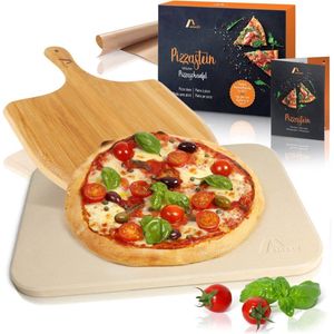 Amazy pizzasteen incl. pizzaschep en add-on - De ultra hittebestendige broodsteen geeft uw pizza de originele Italiaanse smaak knapperige en malse steenovenpizza (38 x 30 x 1,5 cm)