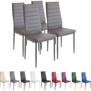 MILANO Eetkamerstoelen in Set van 4, Grijs - Gestoffeerde stoel met kunstleer bekleding - Modern stijlvol design aan de eettafel - Keukenstoel of eetkamerstoel met hoog draagvermogen tot 110kg