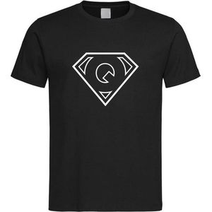 Zwart t-Shirt met letter Q “ Superman “ Logo print Wit Size M