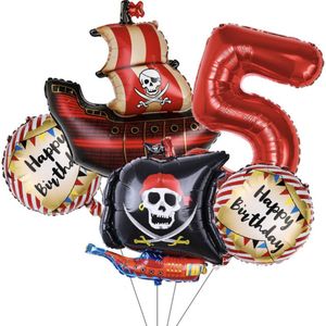 Piraten ballonnen - Leeftijd: 5 Jaar - Piraten Feest - Piratenschip - Thema Pakket - Piraten Decoratie - Piraten kinderfeestje - Kapitein Haak -Helium Ballonnen - Stoere Jongens Feestje - Piraten Thema Feest