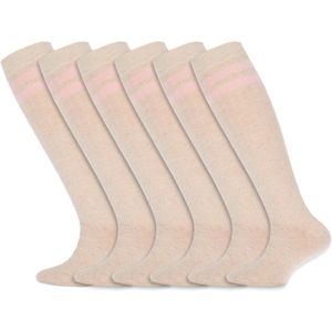 Hoge sportsokken | Kniekousen voor kinderen | Merk: Yellow Moon | Kleur: Beige | Maat: 19 t/m 38 | 6 Paar