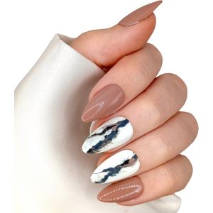 SD Press on Nails - B-162 - Plaknagels met nagellijm - Kort Stiletto - Nude Marble - Set 20 Kunstnagels handgemaakt van gel polish - Handmade - Accessoires Feestdagen