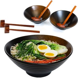 Greenwill Noodle Kom Set – Luxe Japans Servies voor 2 personen – Duurzame Keramieke Soepkommen – Inclusief Chopsticks Eetlepels en Houders