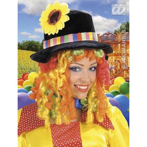 Widmann - Pruik, Clownshoed Met Bloem En Lokken - Multicolor - Carnavalskleding - Verkleedkleding