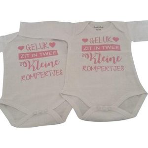 Baby Rompertje meisje geluk zit in twee kleine rompertjes tweeling set | Lange mouw | roze | maat 62/68