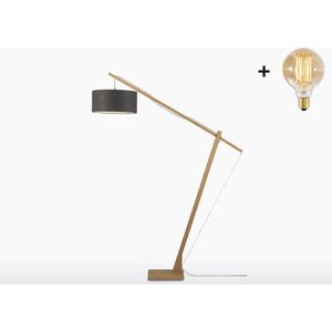 Vloerlamp - MONTBLANC - Bamboe Voetstuk (h. 220 cm) - Donkergrijs Linnen - Met LED-lamp