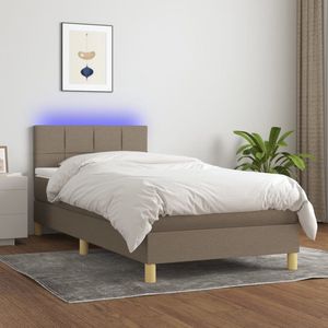 vidaXL Boxspring met LED taupe 90x190 cm Boxspring - Led Lamp - Boxspring Frame - Tweepersoons Bed - Pocketed Spring Mattress - Taupecouleur