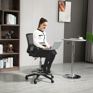 Werkstoel Ergonomische Swivel Stoel Bure stoel Hoogte -Aanvullende staande Hulp bij voetsteun metaal Zwart 59,5 x 60 x 102,5-126 cm