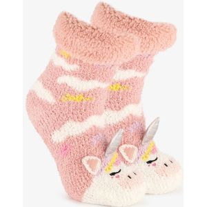 1 paar kinder huissokken eenhoorn met antislip - Roze - Maat 35/38