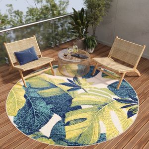 Tapiso Patio Rond Vloerkleed Balkon Terras Tuin Groen Blauw Outdoor Tapijt Maat- 80x80