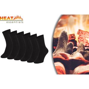 Heat Essentials - Thermo Sokken - Warme Sokken - Huissokken - Dikke Sokken - 6 Paar - Zwart - 43-46